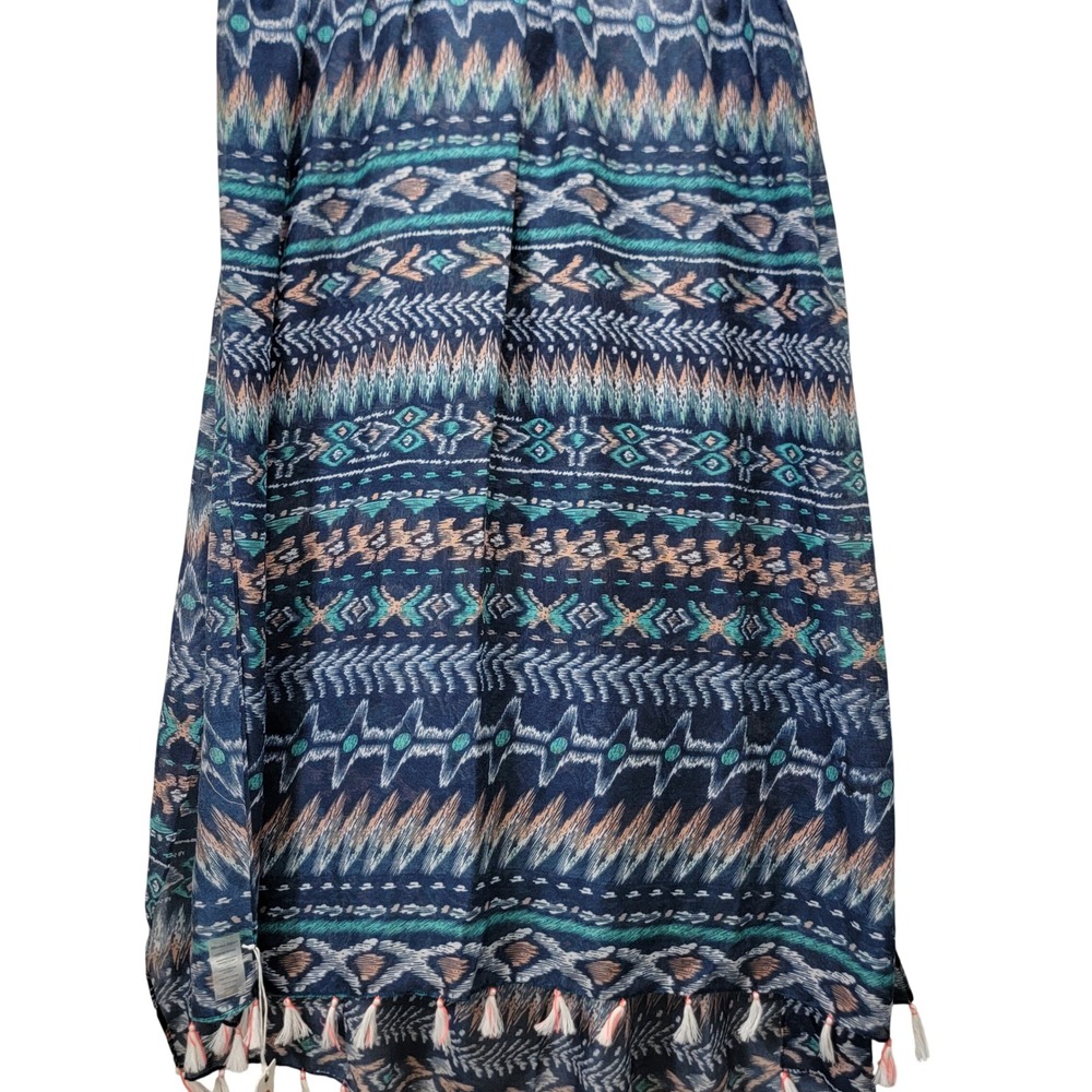 NWT Marine‎ Layer Taylor Tasseled Scarf Navy One Size Boho Aztec Print Polyester